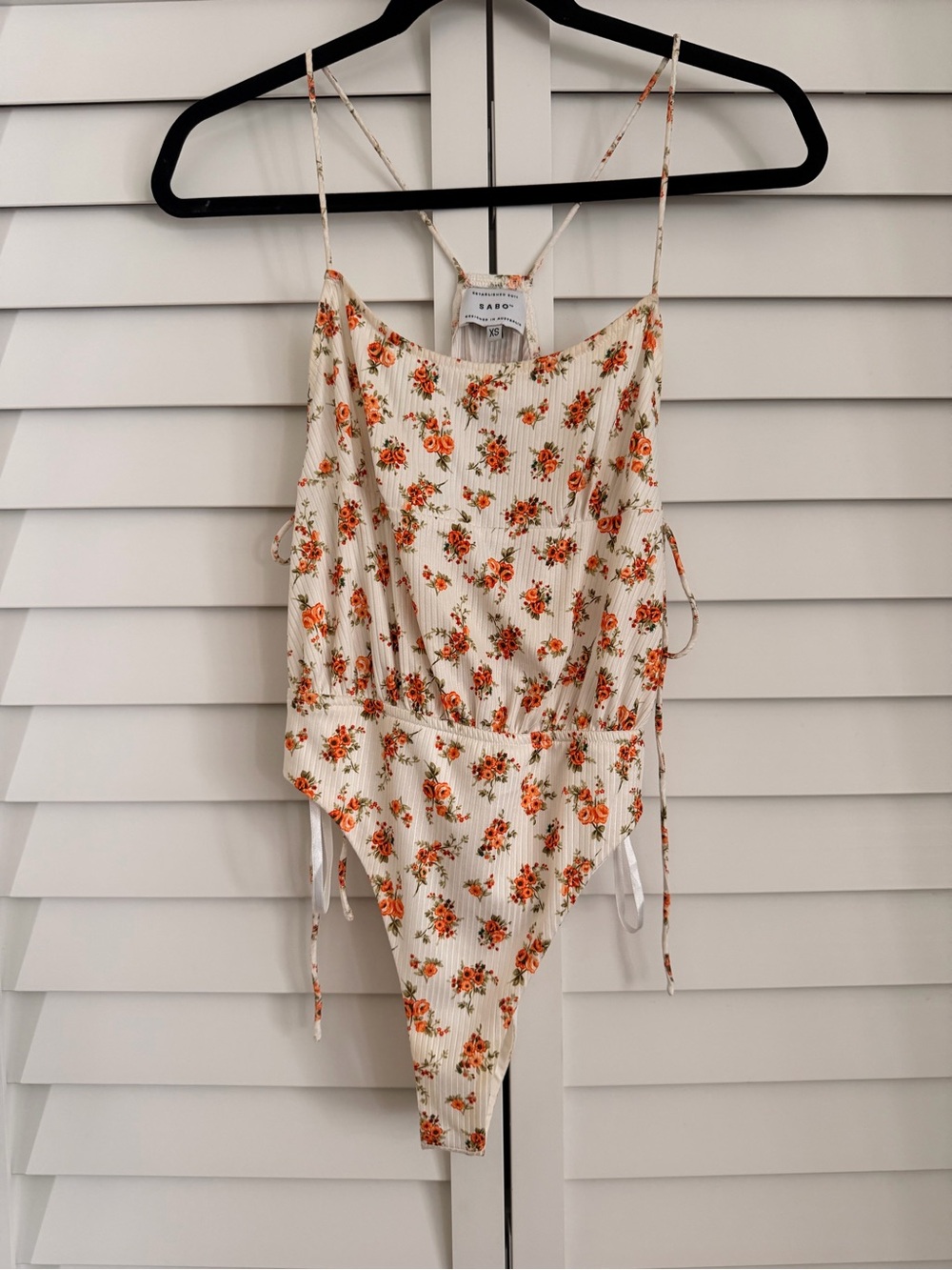 Sabo Skirt Cream Floral Ribbed Bodysuit with Orange Print